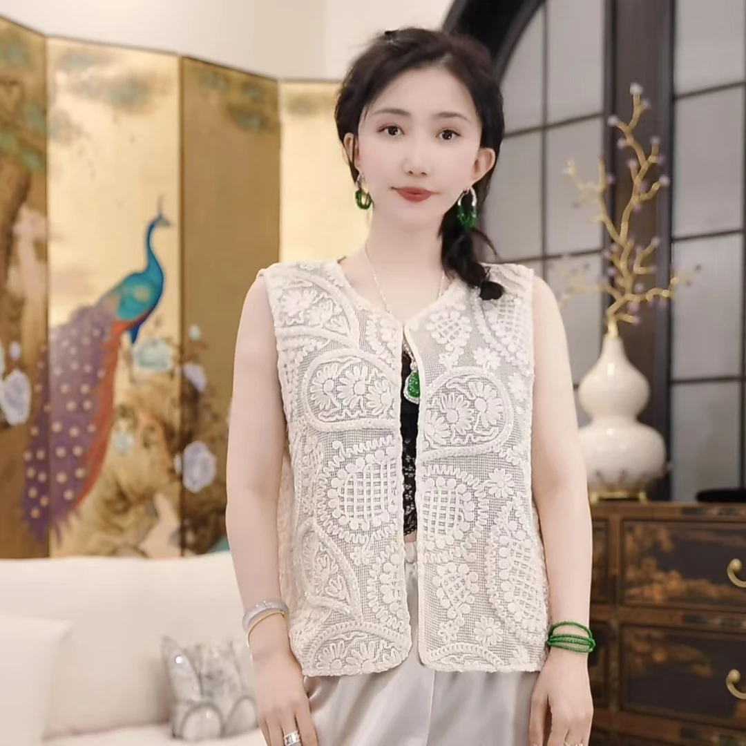 Betty Bairn【花雾里】新中式100棉蕾丝无袖马甲25B-BW9039