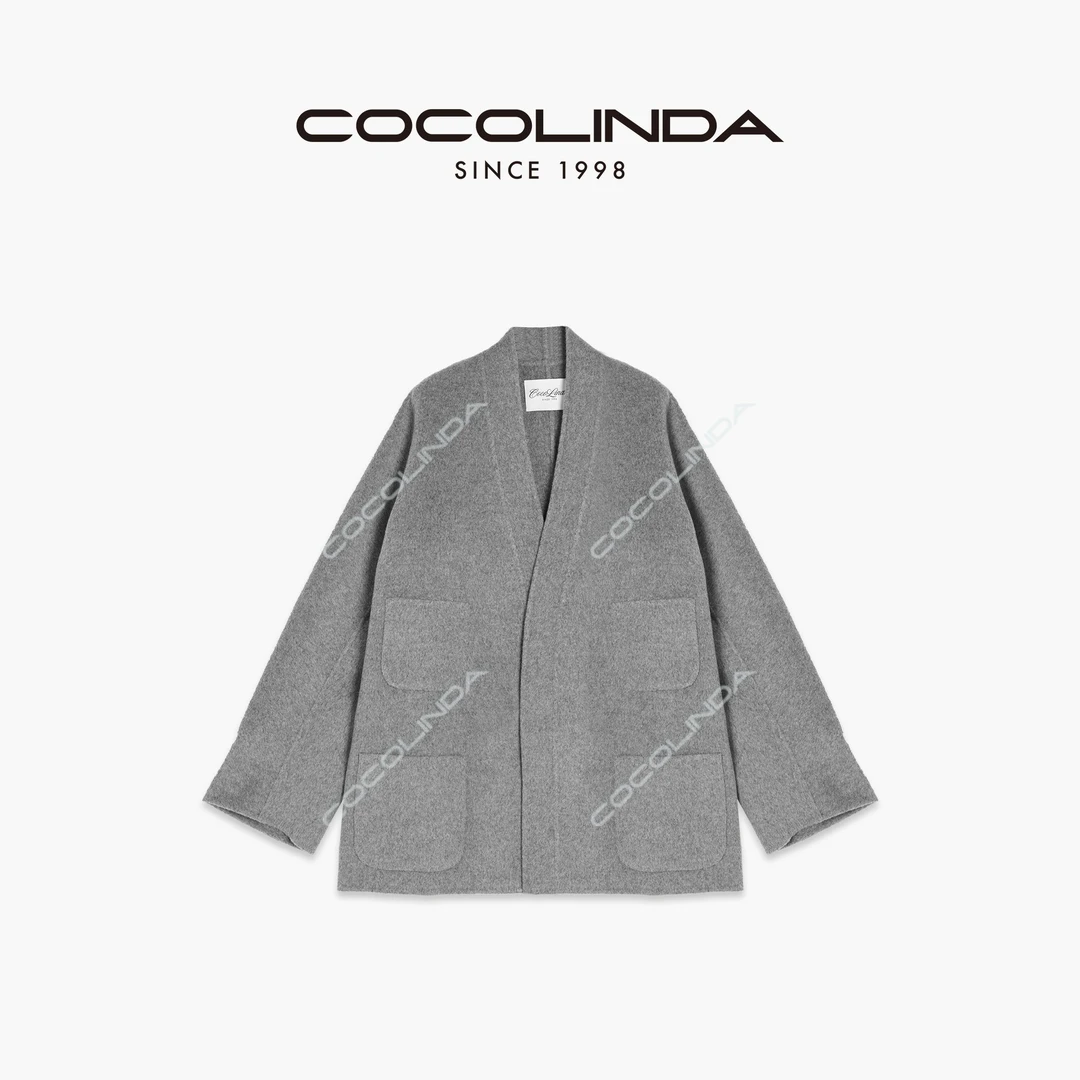 COCOLINDA | 100强缩羊毛 日系廓形手工双面呢多口袋大衣 D2248
