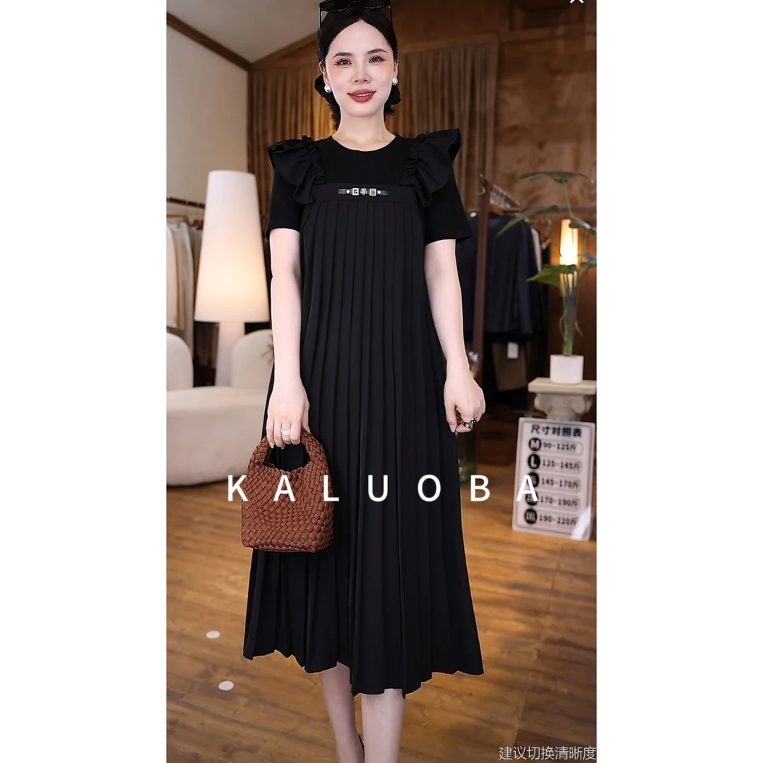 【原创设计师款女装】轻奢高端气质时尚显瘦圆领大码连衣裙3607#