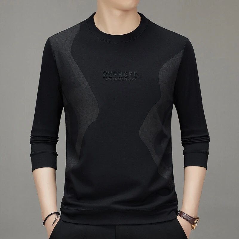 常规春秋季迷彩长袖华夫格秋冬卫衣卫衣潮流打底衫圆领中年薄款