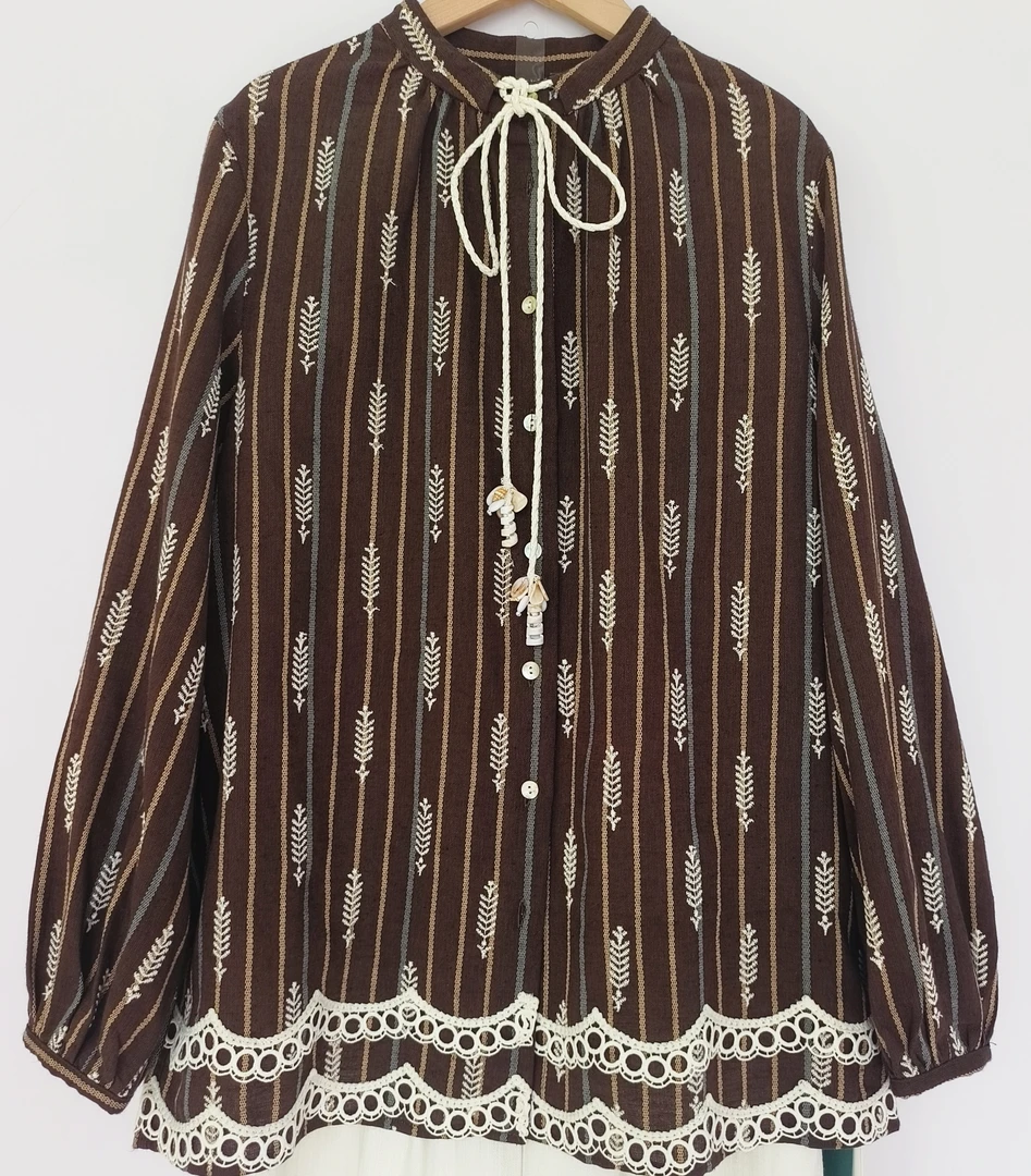 森系度假风棉麻长袖衬衫