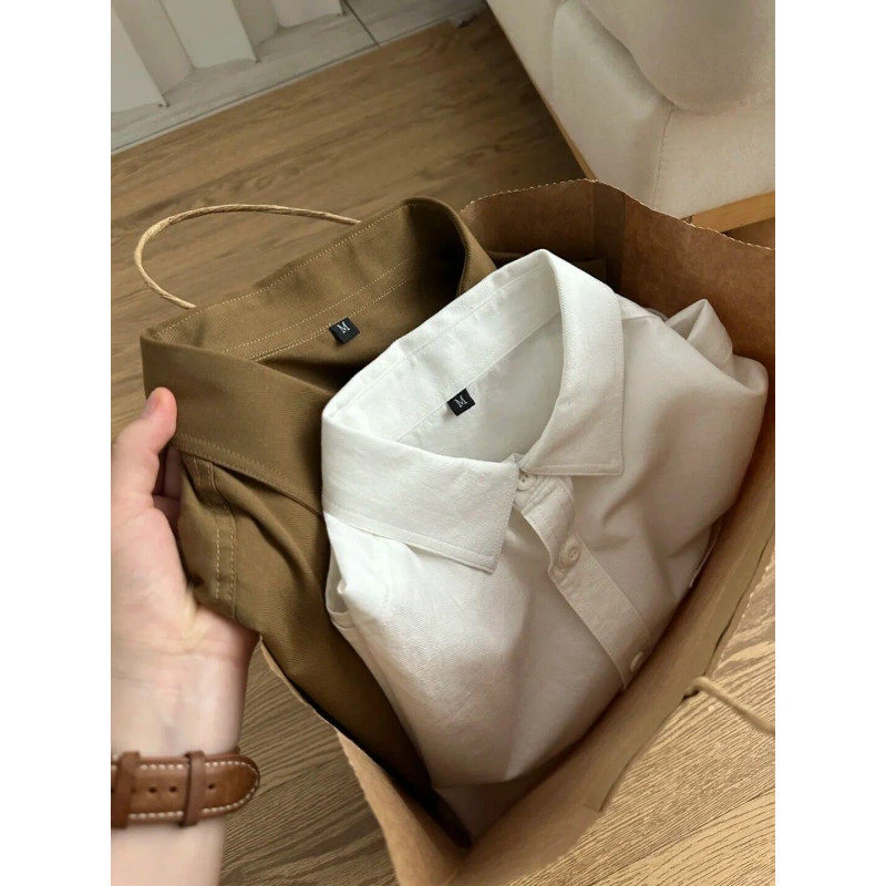 100%纯棉短袖衬衫夏季简约日系百搭男女衬衣半袖港风文艺范短外套