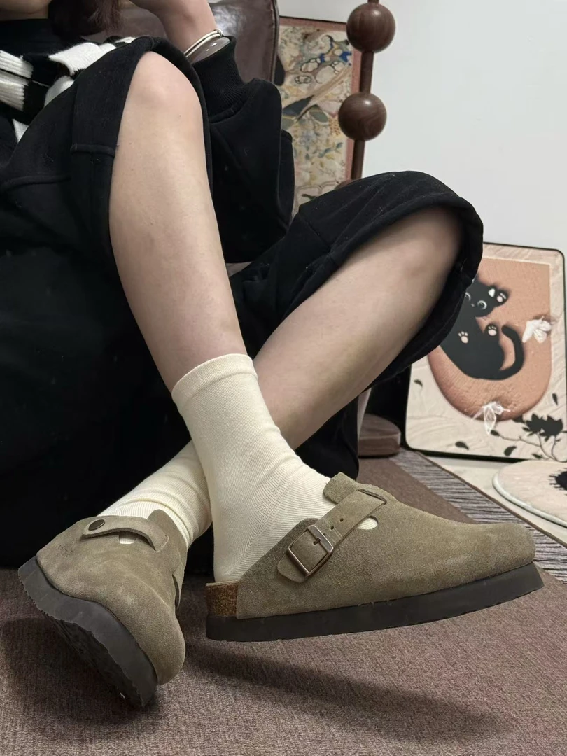 德国出口原单 重工头层厚牛皮勃肯厚底半包女款