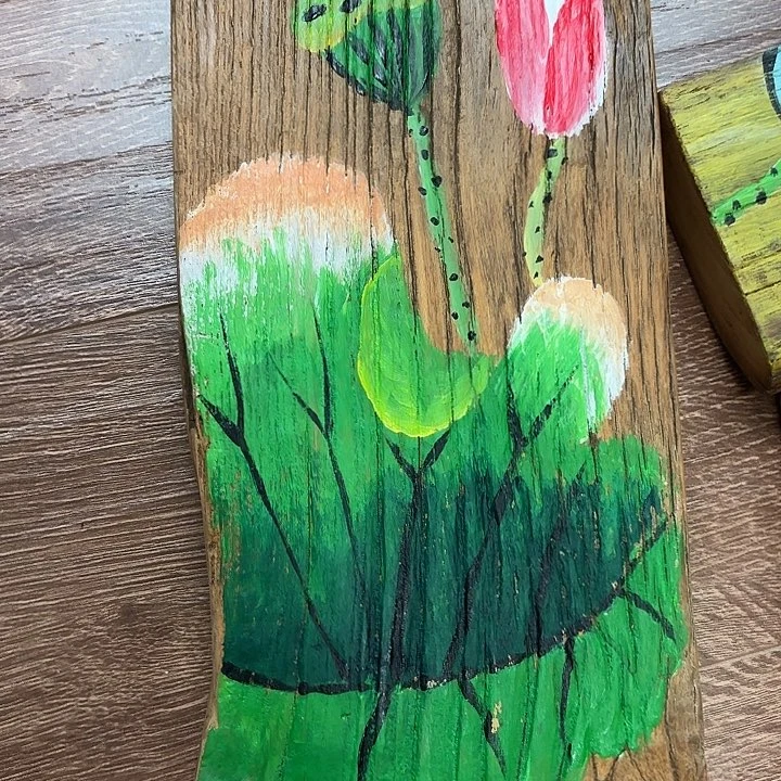 荷花老榆木门板画