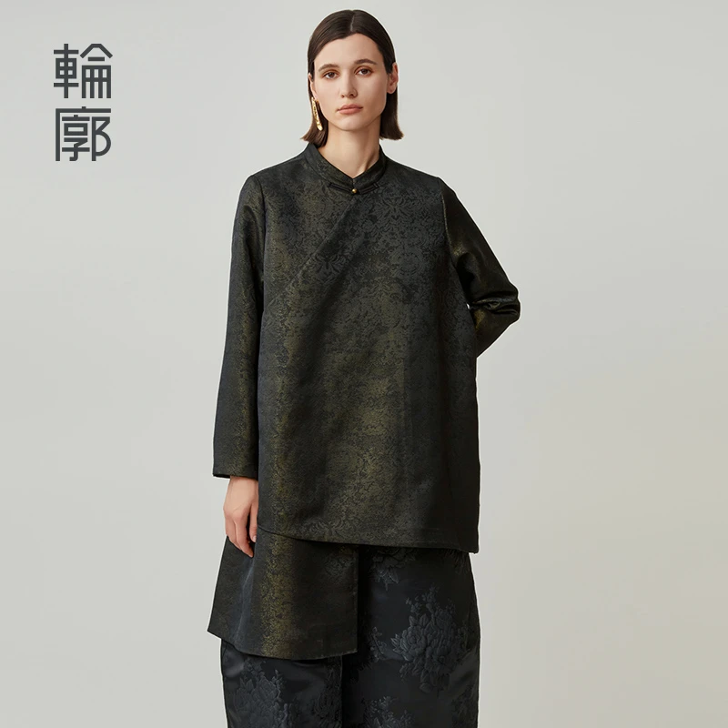 轮廓步步生莲国风新中式上衣外套老钱风提花长衫秋款女L243Y057