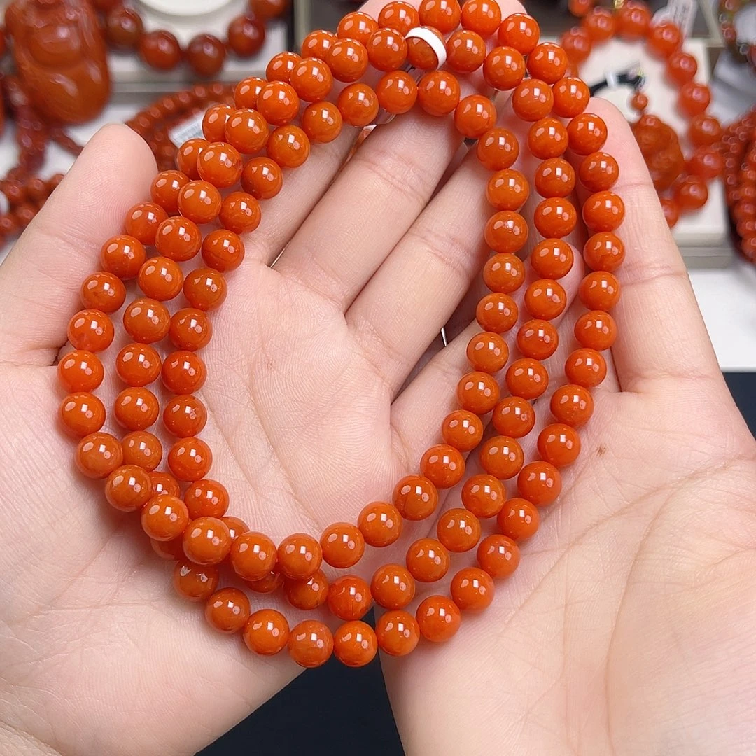 南红玛瑙未镶嵌手链保山高货柿子红多圈7mm