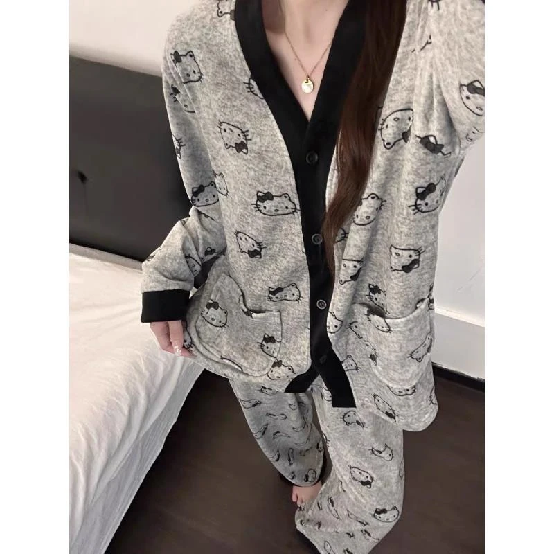【运费补贴】韩系可爱猫德绒睡衣女冬天2025新款保暖舒适家居服502