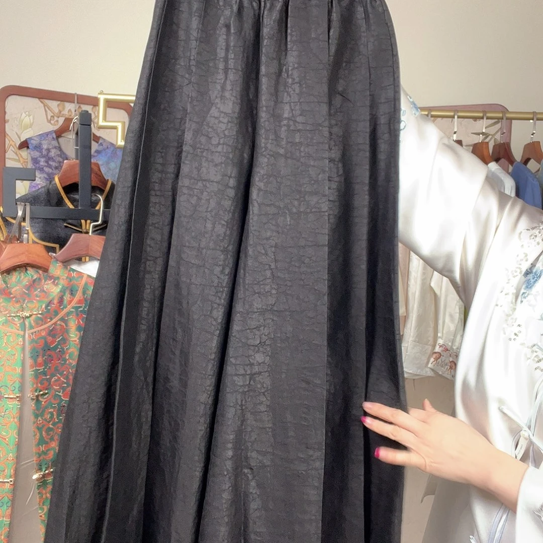 桑蚕丝香云纱黑龟纹阔腿裤