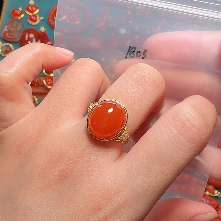 南红玛瑙银S925镶嵌戒指