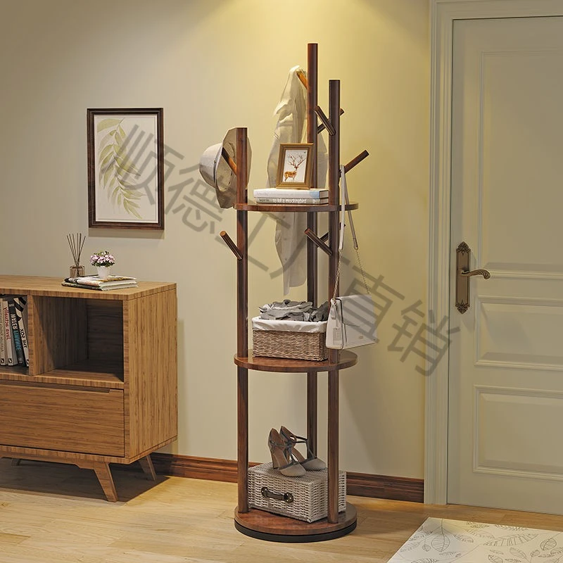 实木旋转衣帽架落地衣架卧室家用置物架立式衣服架子客厅挂衣架子
