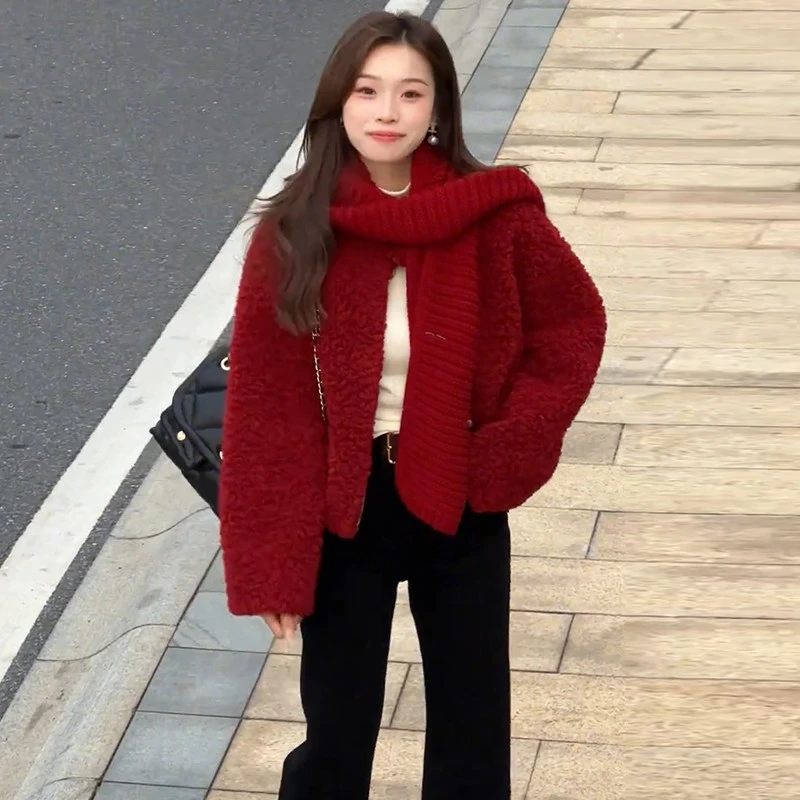 毛毛短外套女2025冬季新款时髦洋气立领显瘦加厚保暖仿羊羔毛上衣