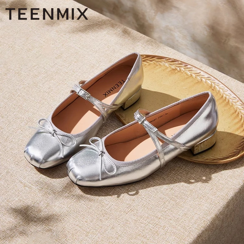 天美意2025春新款中跟浅口欧若智性风女休闲单鞋玛丽珍鞋KM057AQ5