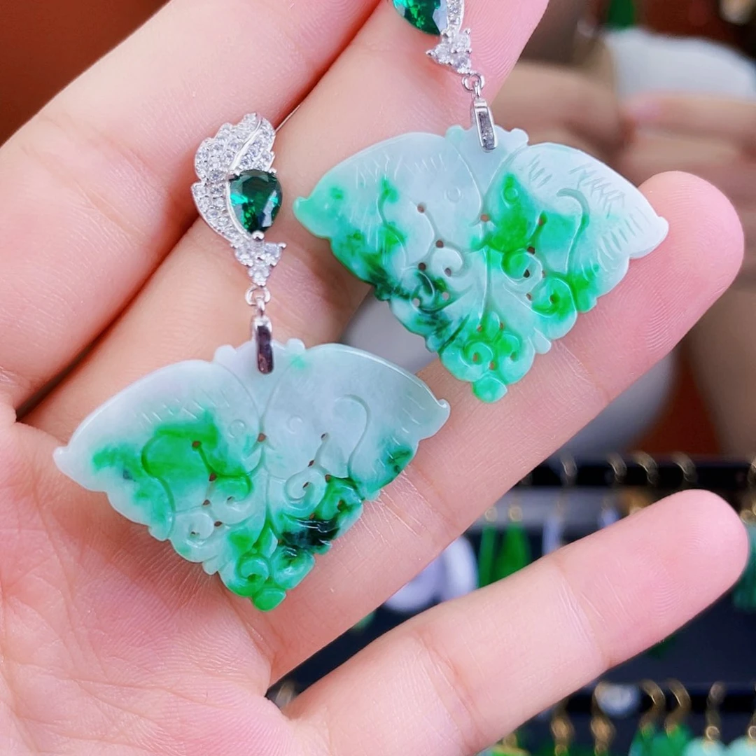翡翠银S925镶嵌耳饰饰品