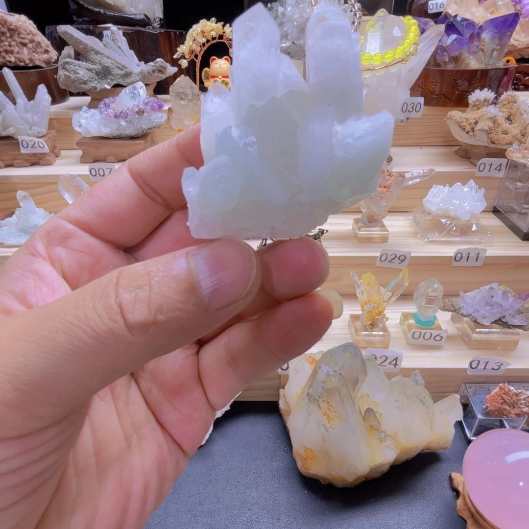石材天然翠幽灵水晶微景观鱼缸造景