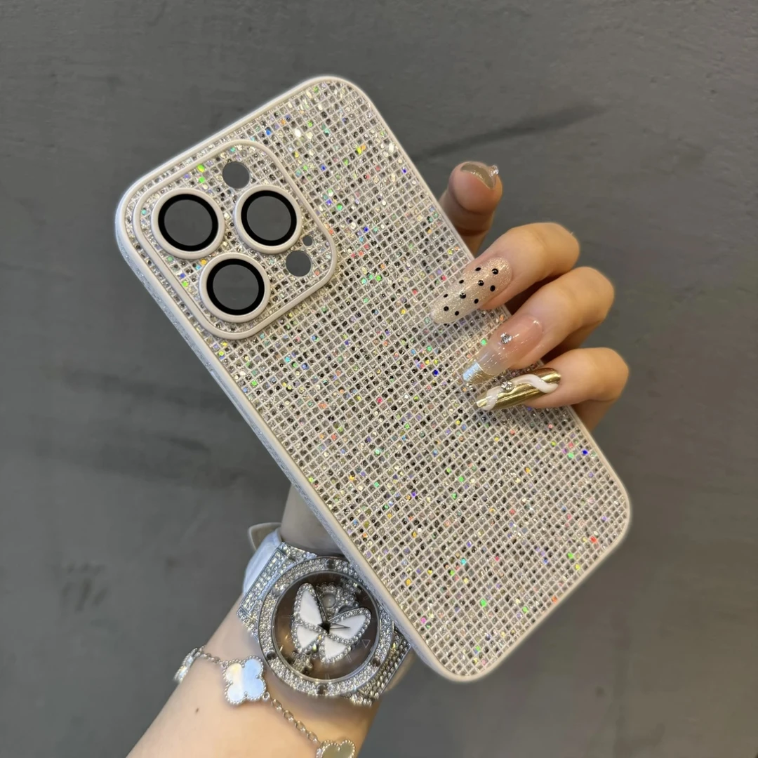 高颜值高级感镶钻适用苹果13手机壳奢华iPhone14纯色15全包12防摔