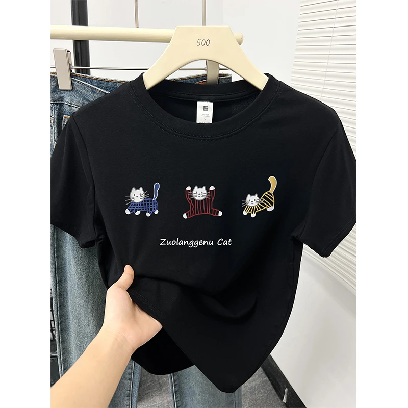 韩版洋气时尚减龄正肩短袖t恤女夏新款小个子休闲百搭藏蓝色上衣