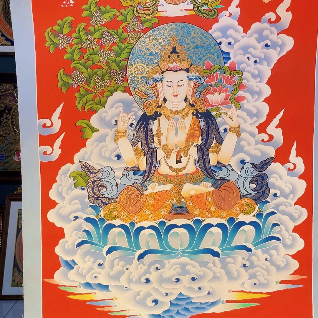 卷轴画手绘唐卡 四臂观