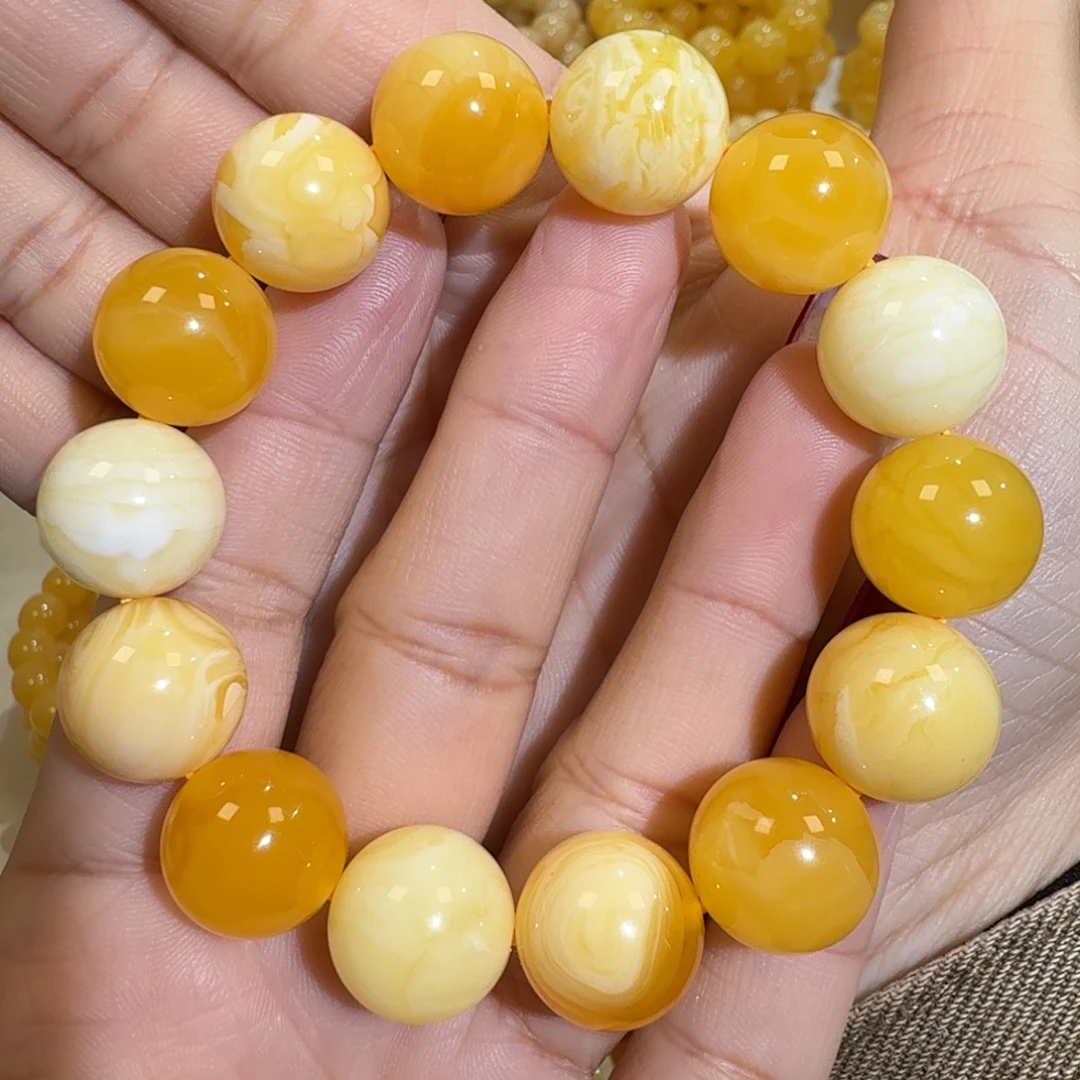 琥珀未镶嵌珠宝奇石15m焦皮多宝圆珠手串27.2