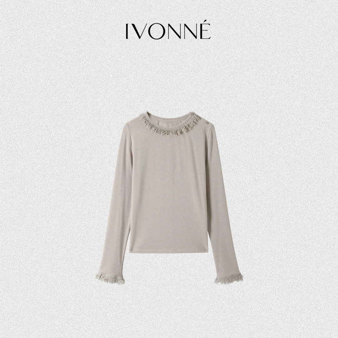 IVONNE｜2025秋冬 国风须须边圆领百搭长袖T恤