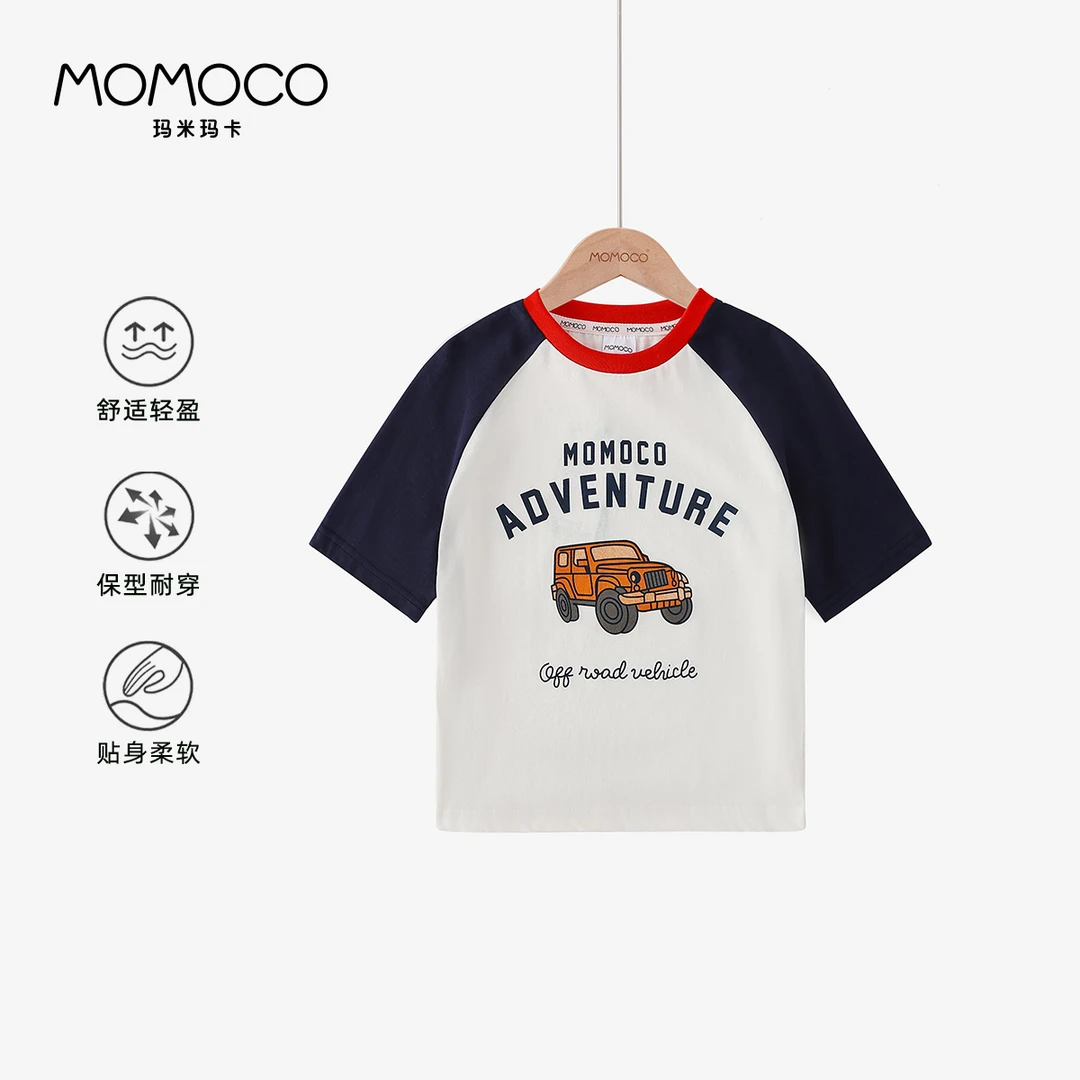 MOMOCO夏季韩版时尚卡通小汽车插肩袖T恤休闲圆领77230235122