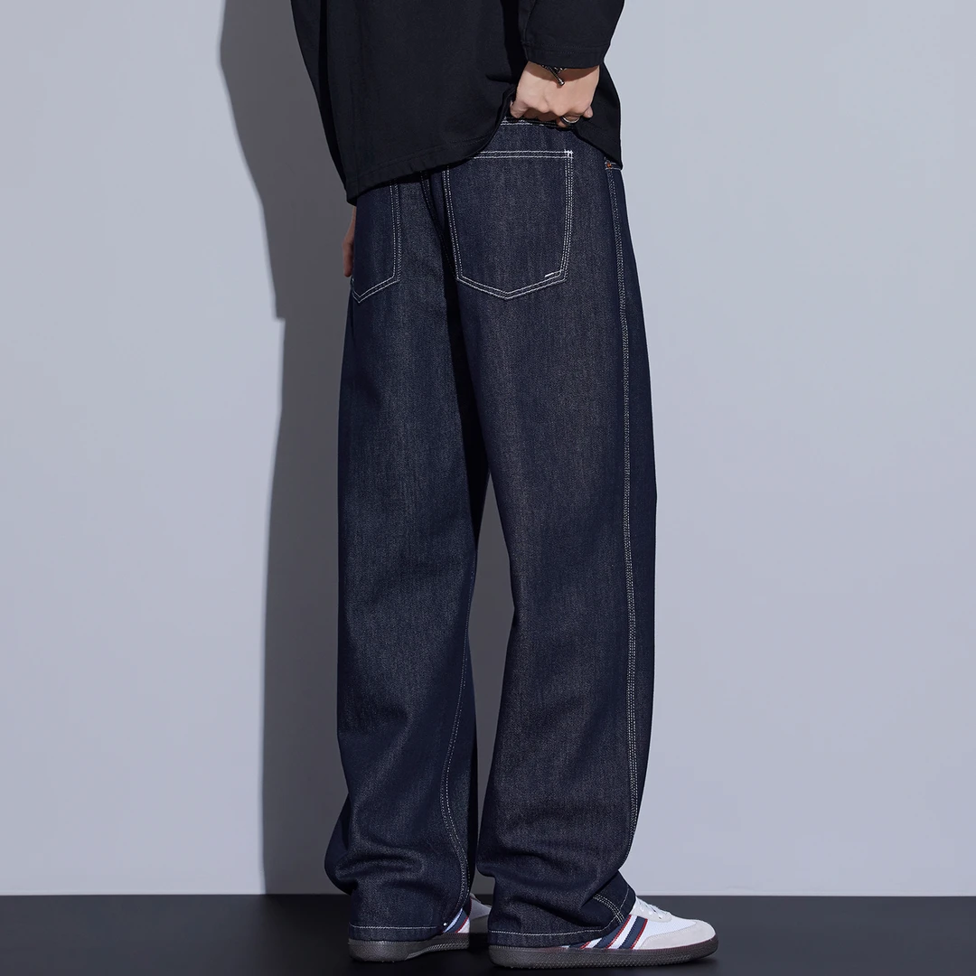 Kuvine2025秋季辑明线cleanfit复古简约水洗宽松直筒百搭牛仔裤男