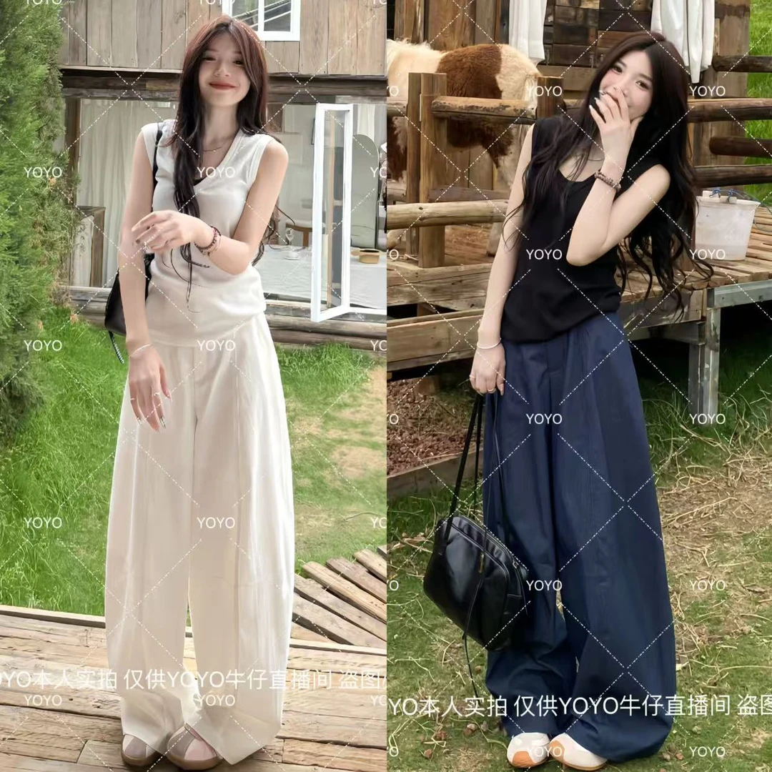 YOYO自制【清凉一夏】夏季2025新款显瘦气质休闲阔腿拖地裤