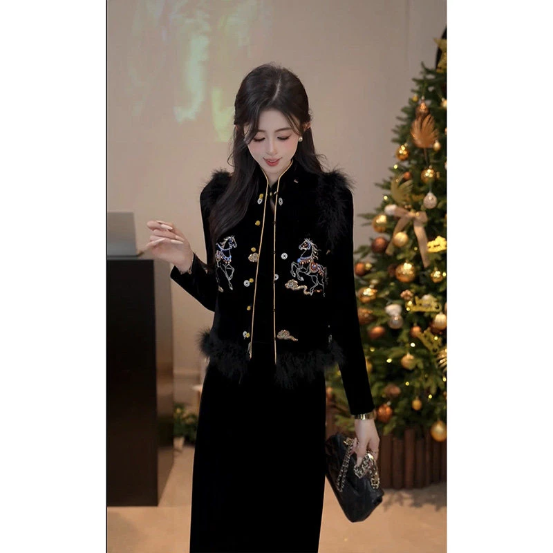 YUANLIANSU/圆脸酥【空山闻鹤】中国风轻奢刺绣盘扣立领马甲外套