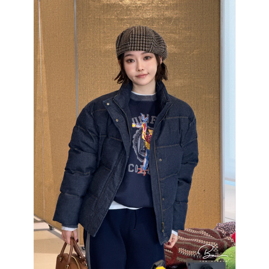 TXB “牛仔巴恩”牛仔棉面包95白鹅绒短款夹克羽绒外套XB-7999