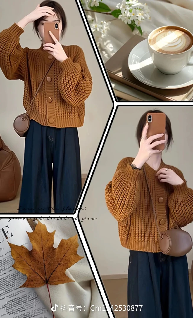 洋气减龄时尚休闲复古宽松纯色百搭文艺针织韩版上衣