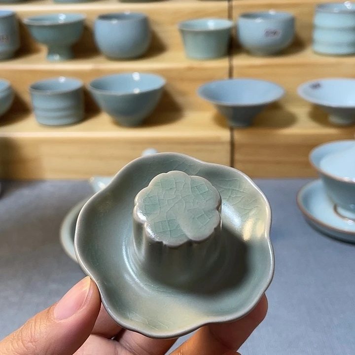 杯子陶瓷微瑕仿古绿釉