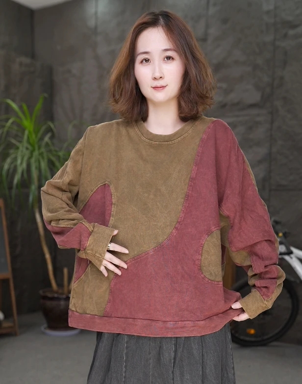 【柔感纯棉卫衣】秋款女装长袖百搭圆领打底衫显瘦大码宽松上衣