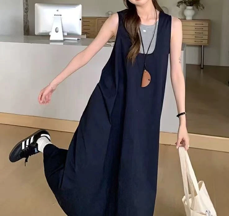 新款夏季宽松无袖两件套连衣裙8070-5