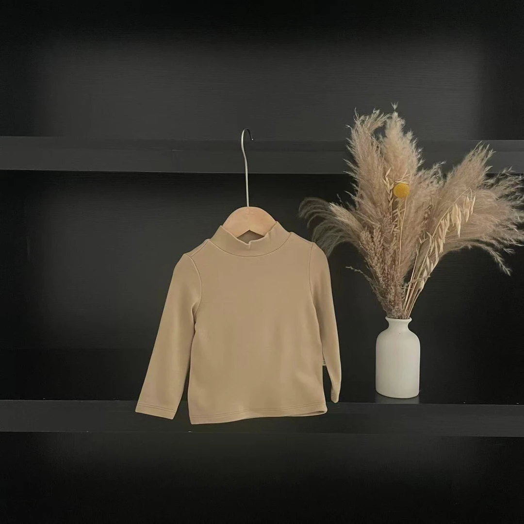 秋冬小童女童长袖半高领T恤卡其1082美美