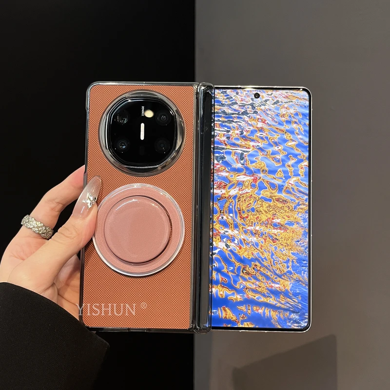 适用华为mateX6折叠屏手机壳双中轴mateX5磁吸支架菱格荔枝纹皮x3