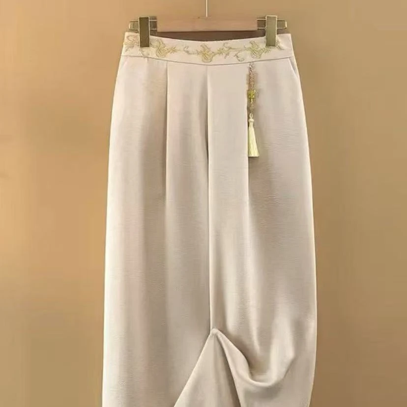 665新款正版高货遮肉显瘦新中式百搭气质国风吊坠阔腿裤