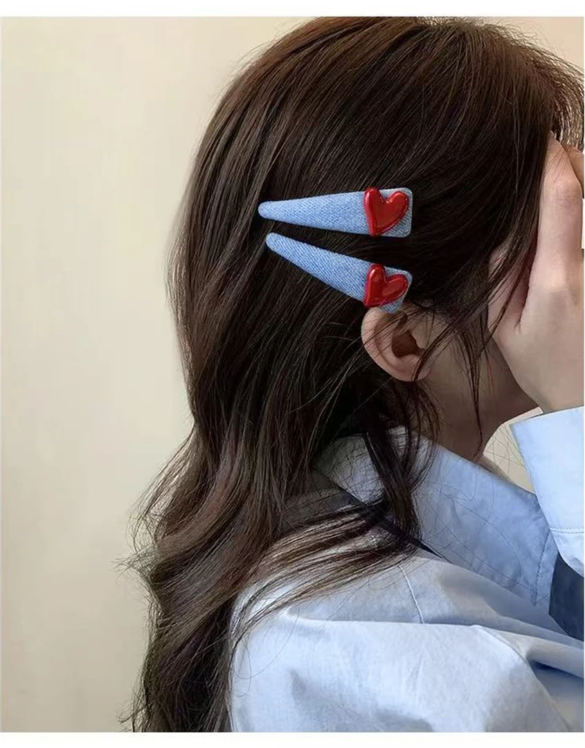 爱心牛仔布艺三角发夹少女甜美侧边夹前额碎发夹2025新款bb夹头饰