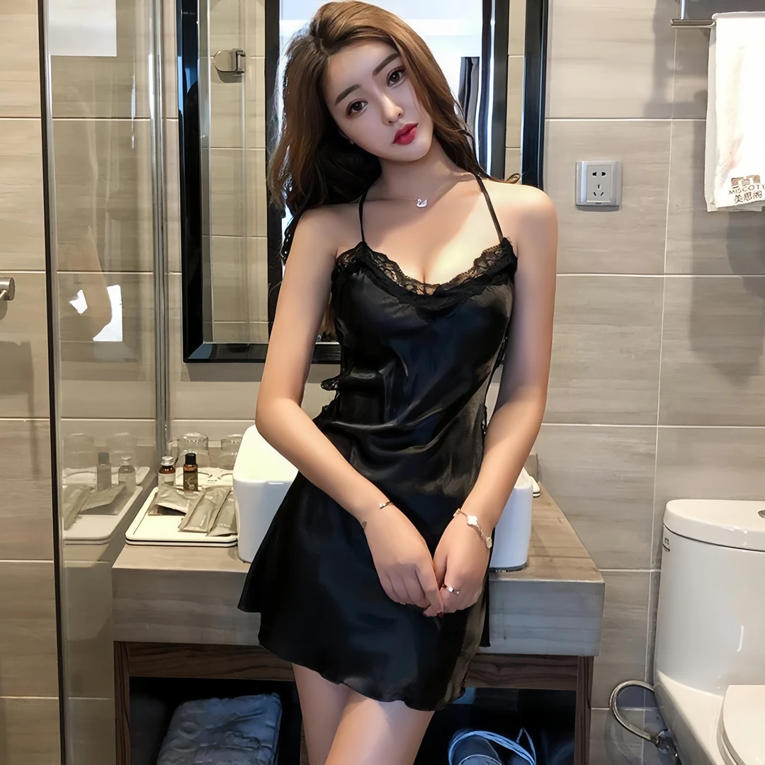 新款纯欲风网红性感火辣黑色时尚露背蕾丝睡裙薄款显瘦气质家居服