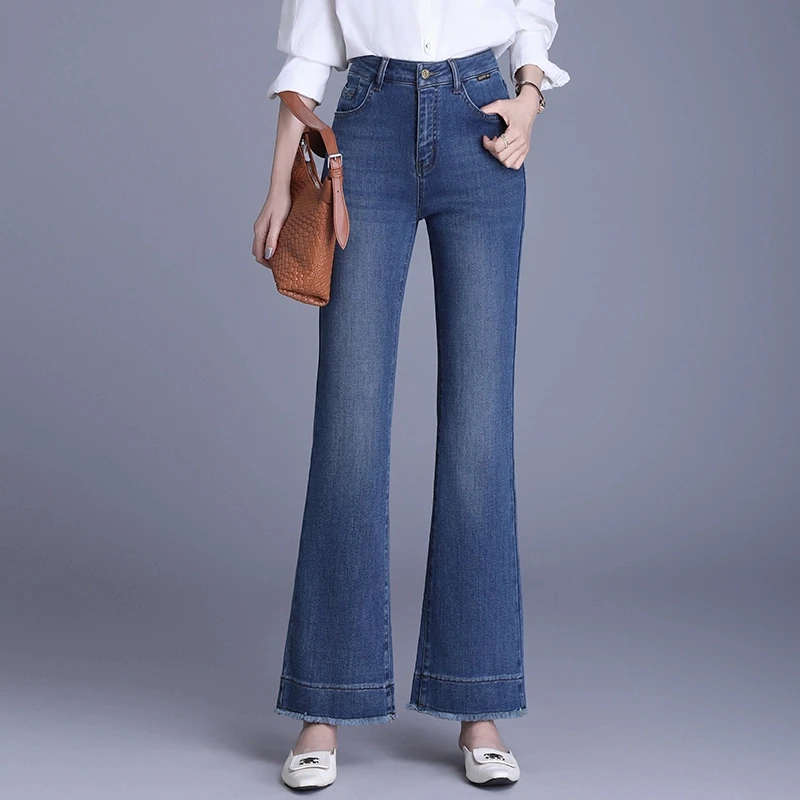 盼之牛仔裤小个子2025年春季新款休闲高腰显瘦弹力修身牛仔喇叭裤