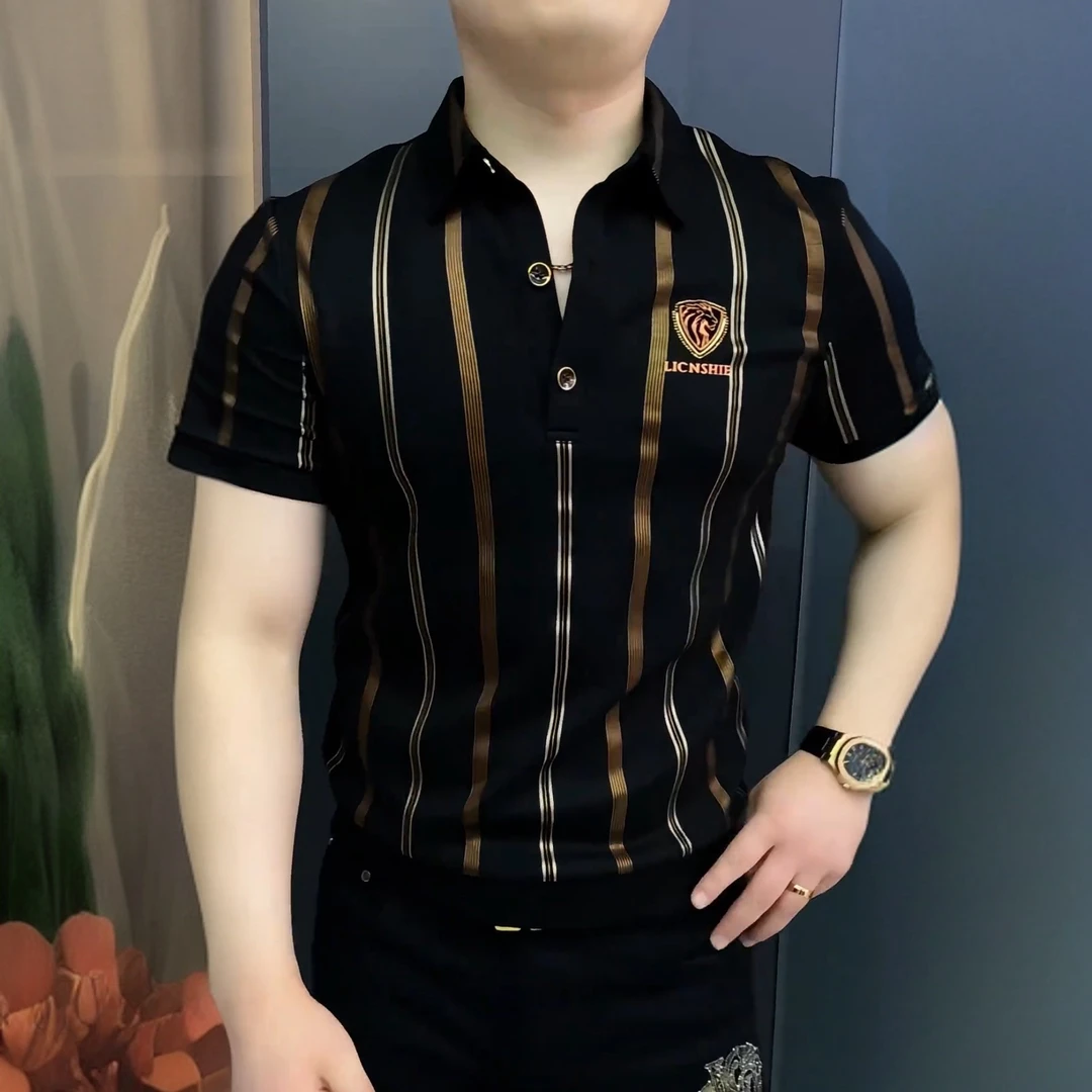 《霸道总裁》2025夏季Polo衫男士轻奢时尚半袖潮流修身高品质休闲