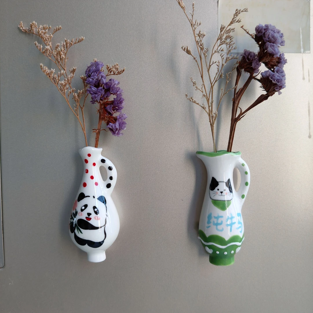 景德镇手绘花瓶陶瓷冰箱贴磁吸装饰品创意礼品中国风送礼品礼物
