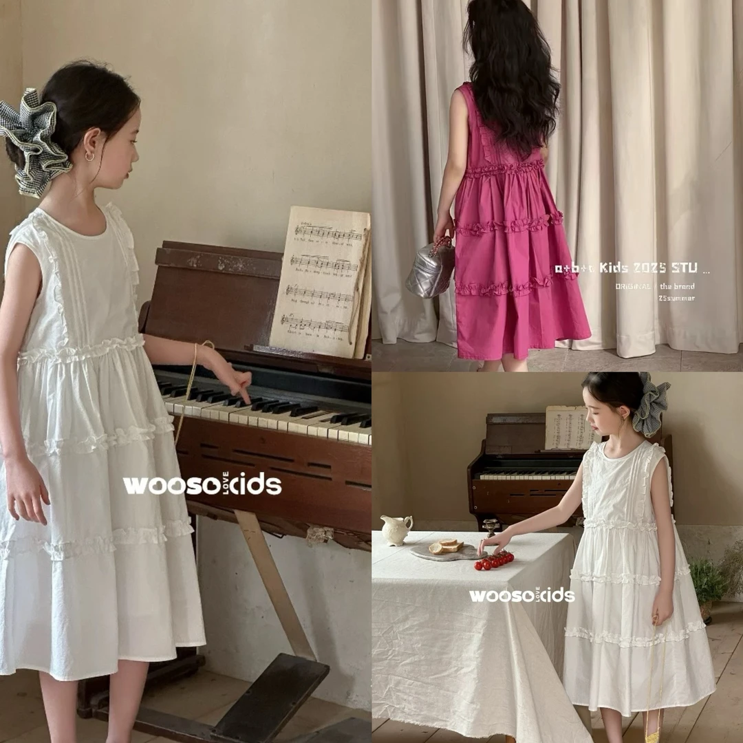 R0751纯色花边无袖连衣裙