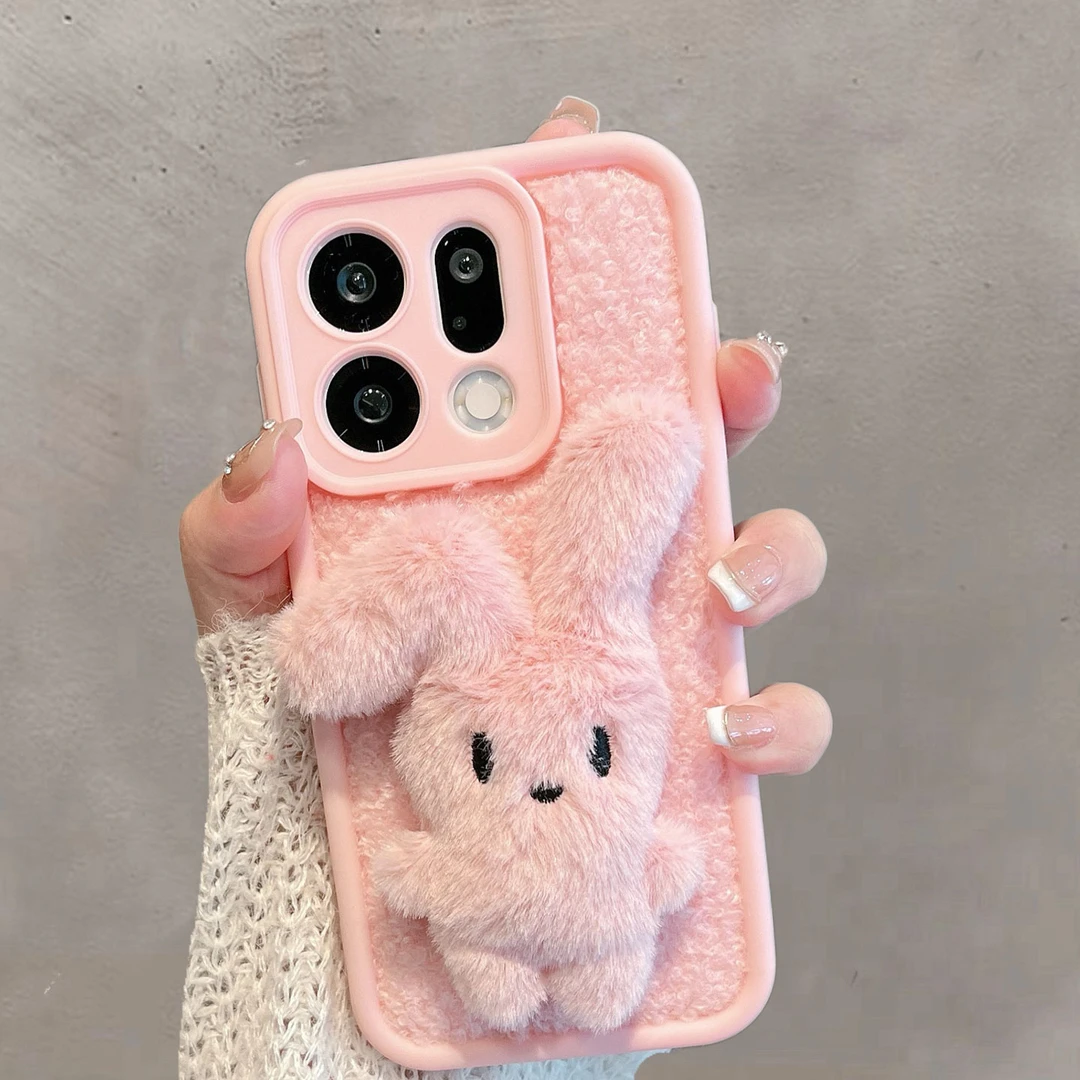 适用于oppofindx9手机壳x9pro毛绒兔子plj110粉色plg110可爱立体