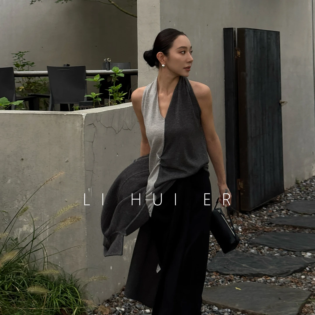 LiHuiEr李慧儿【暮尔迟迟】秋时尚气质显瘦灰色针织衫上衣LL0251050