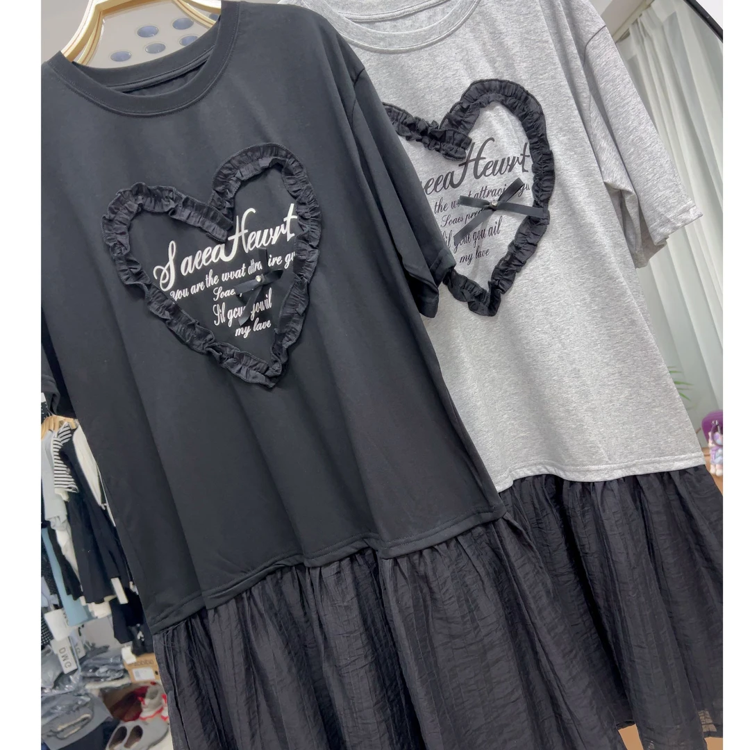 2025夏季新款拼接直筒韩版裙蕾丝显瘦时尚休闲百搭中长款宽松潮流