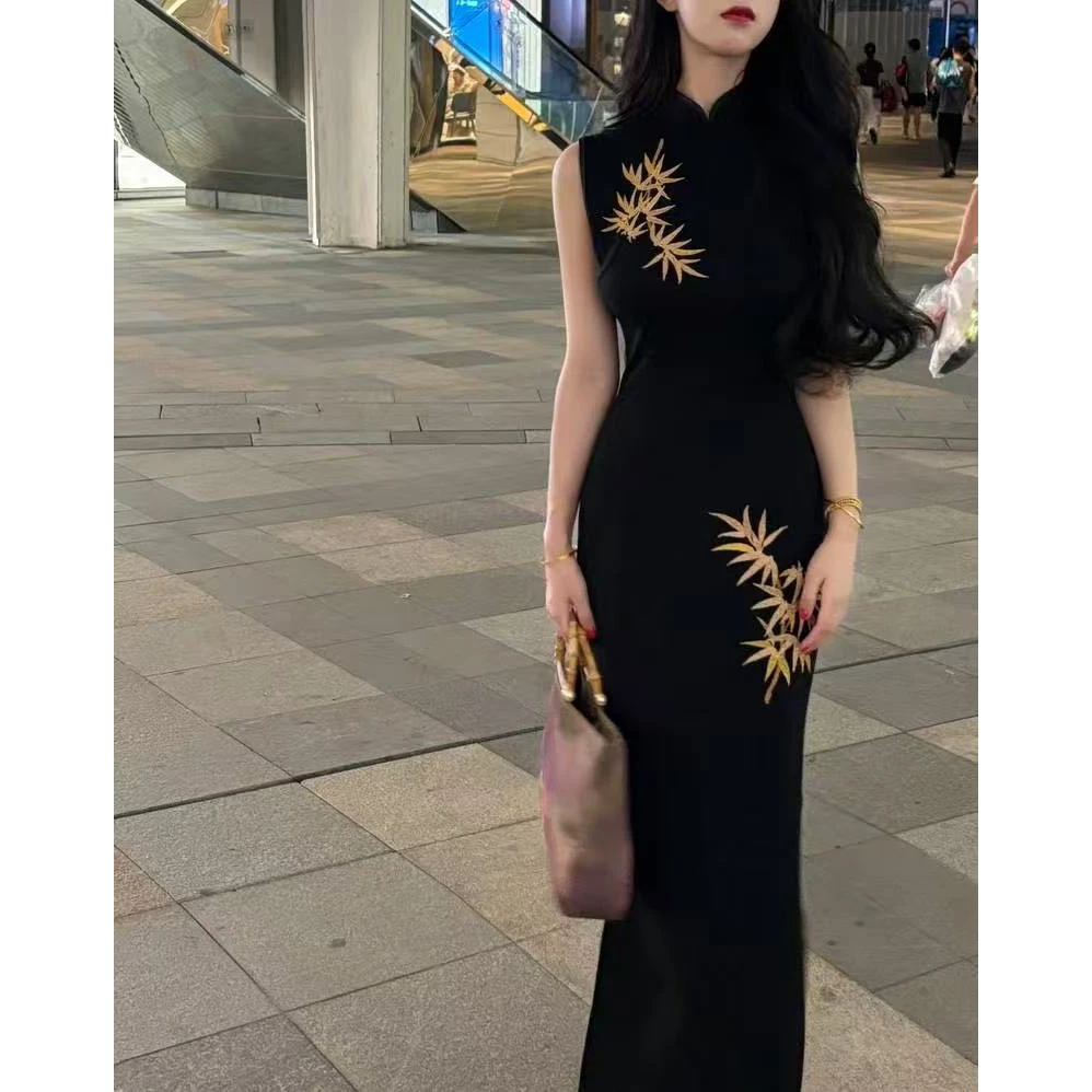 2025新款高级新中式春夏弹力定位气质显瘦花旗袍 尊为金竹