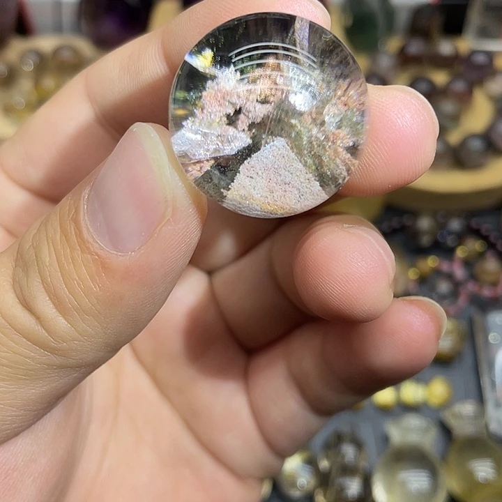 颈饰水晶未镶嵌幽灵和晶中晶共生水晶球26mm