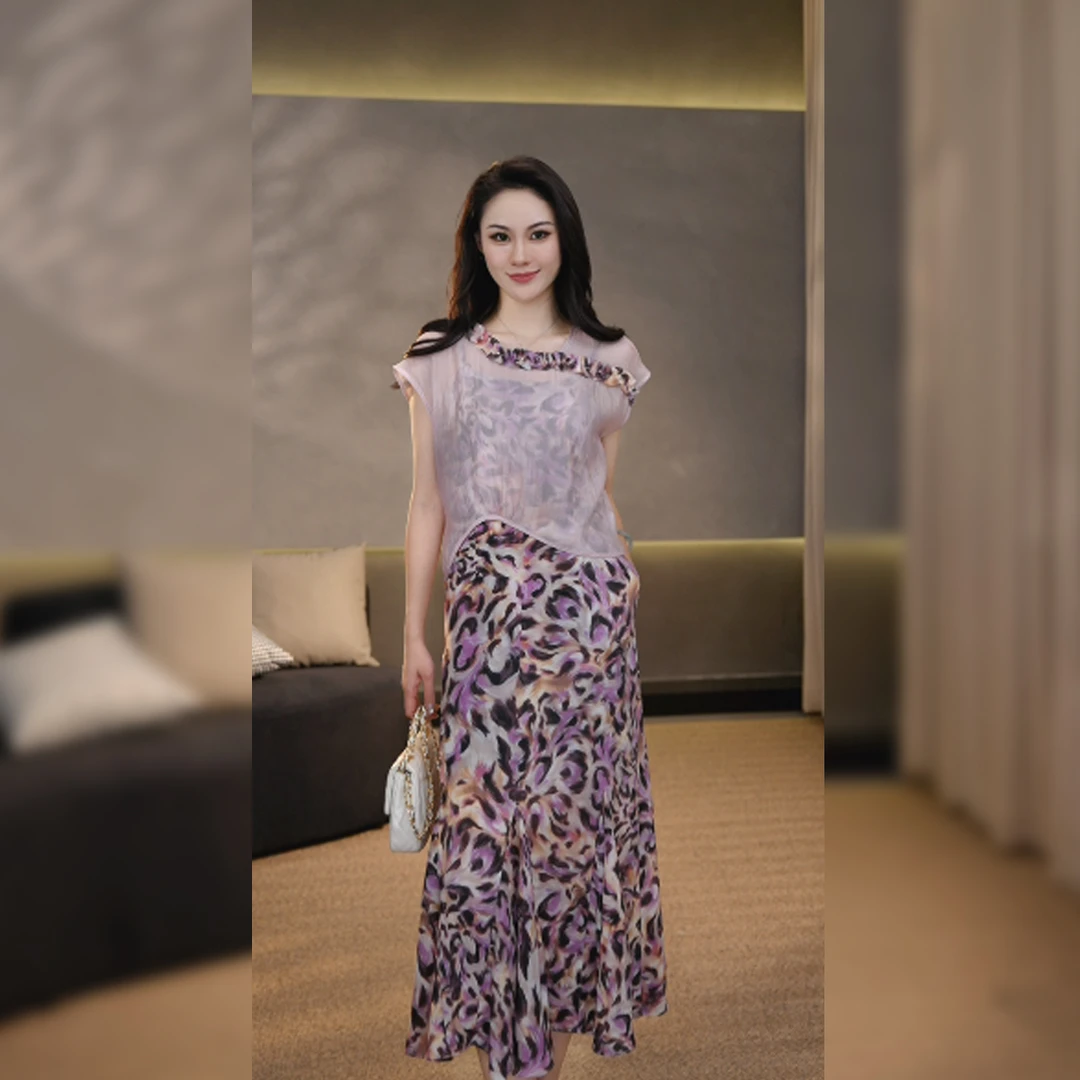 POSHROSEBUD【粉豹】设计师时尚收腰吊带连衣裙衬衫两件套装 T05004