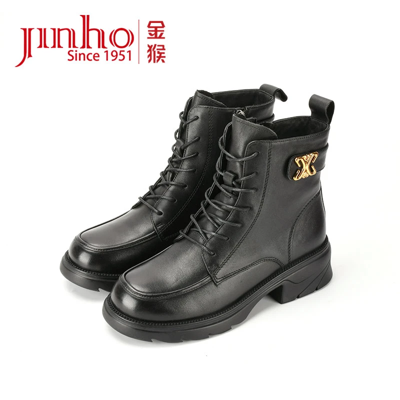 Jinho/金猴街头风黑色休闲秋冬系带女马丁靴4501122A