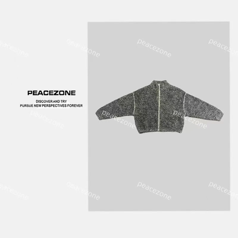 Peacezone “100绵羊毛” 拉链长袖厚款保暖设计毛衣外套/6703