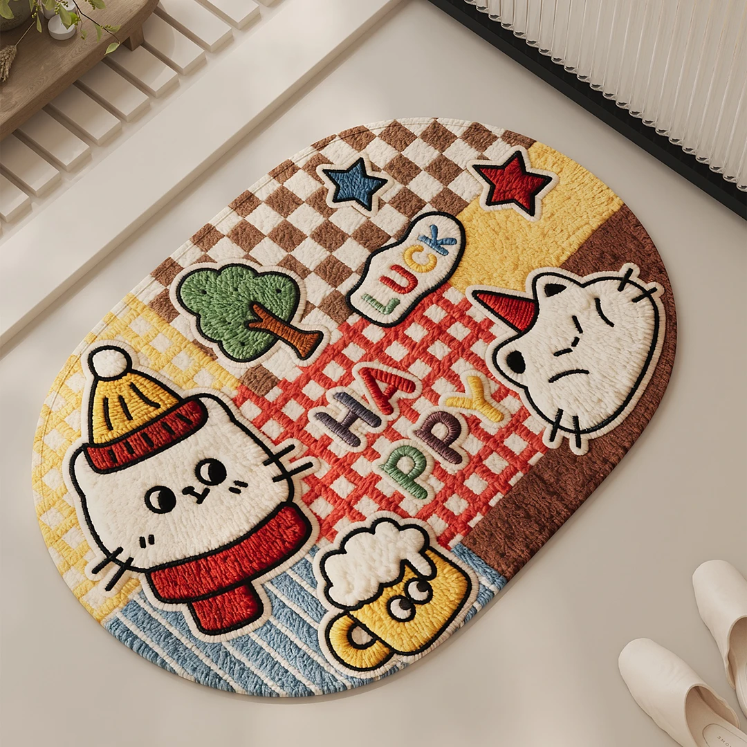 厕所门口吸水速干卫生间地垫踩脚地毯椭圆卡通浴室防滑垫擦脚垫子